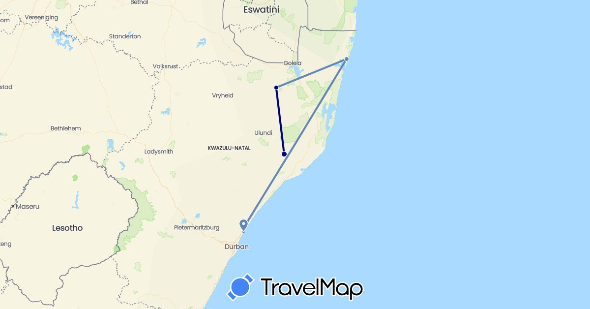 TravelMap itinerary: driving, cycling in South Africa (Africa)